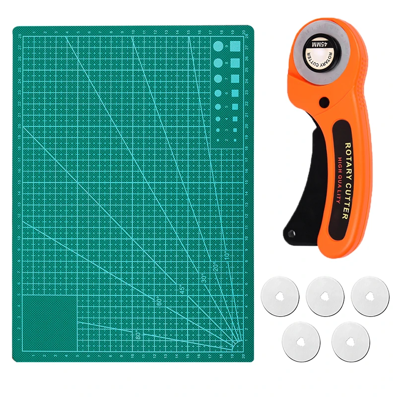 For DIY Leather Craft Orange Round Hob Fabric Leather Craft Wheel Cutter Rotary Cutter Tools  With Blade And A4 Cutting Board 1