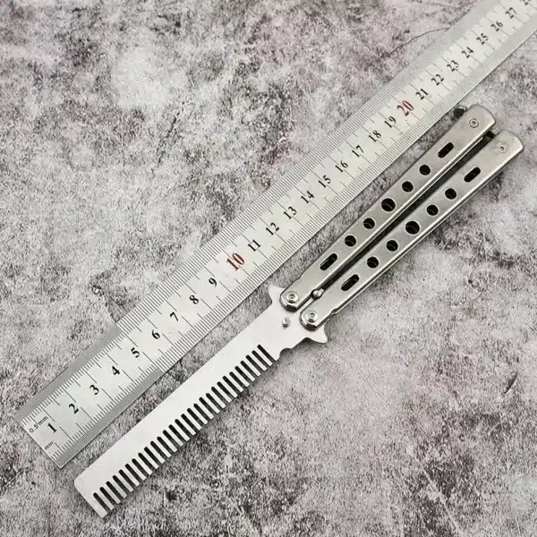 Foldable Comb Stainless Steel Practice Training Butterfly Knife Comb Beard Moustache Brushe Salon Hairdressing Hair Styling Tool 5