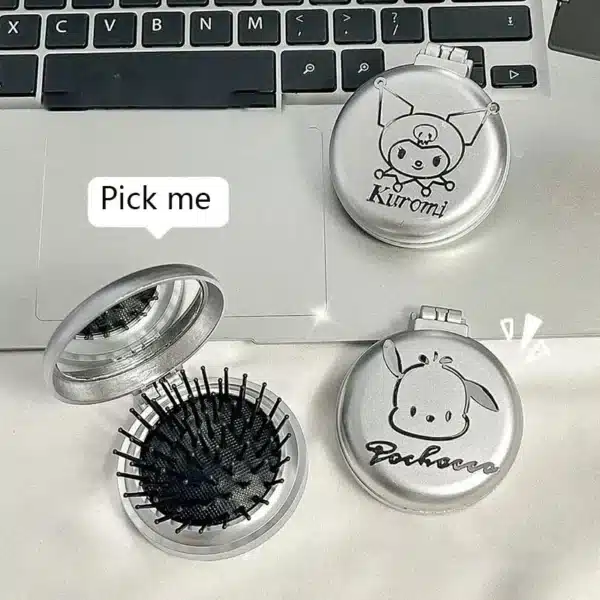 1 piece of Hello Kitty Sanrio Folding Hair Comb, Hair Style and Mirror Cinnamoroll Anime Portable Travel Comb Tool 3
