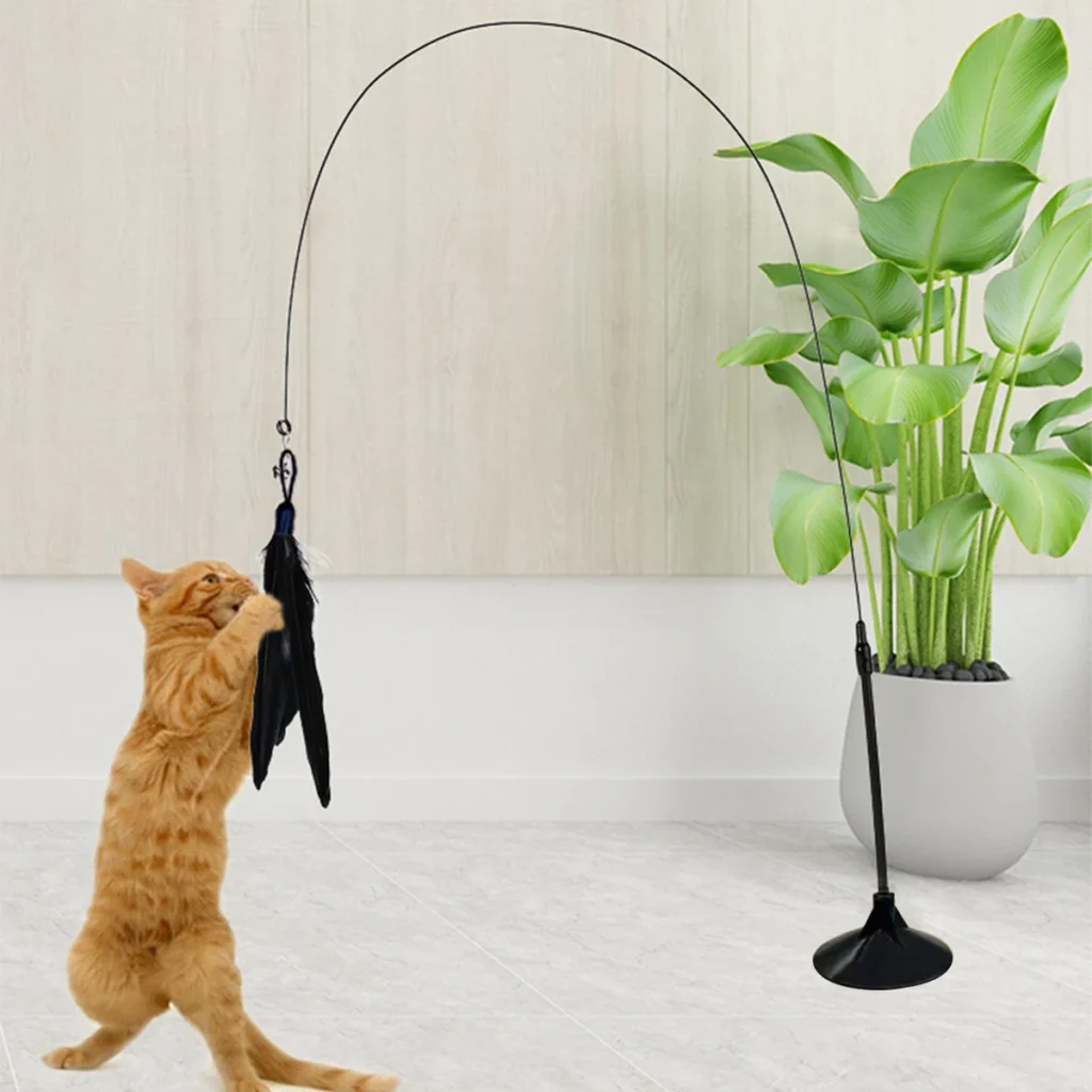 Cat Teaser Indoor Cat Stick Toy Interactive Suction Cup Cat Toy With Removable Feathers, Fun Exercise For Cats And Kittens 1