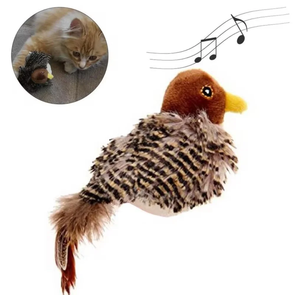 1pc Interactive Electronic Cat Toy, Automatic Chirping Bird Toy Squeaky with Feather Tail, Melody Chaser Toy for Cats to Play 1