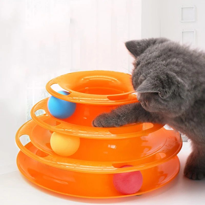 Pet cat toy Three-layer ball cat Turntable Cat interactive educational track toy cat space tower play plate 1