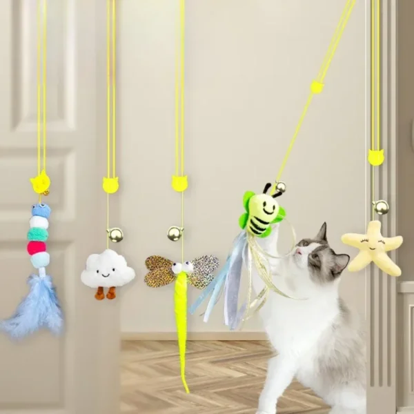 Cat Rope Long Rope Teasing Cat Toy Accessories Pet Kitten Toy Cat Toy Swing Sticky Disc Elastic with Bell Hanging Door Teasing 1