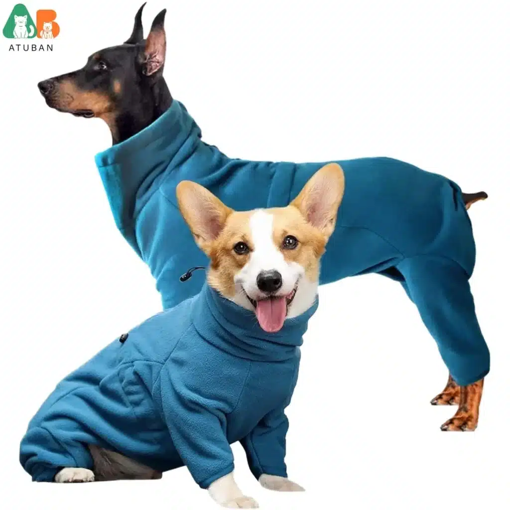 ATUBAN Dog Winter Coat Soft Fleece Pullover Pajamas, Pet Windproof Warm Cold Weather Jacket Vest Cozy Jumpsuit Apparel Clothes 1