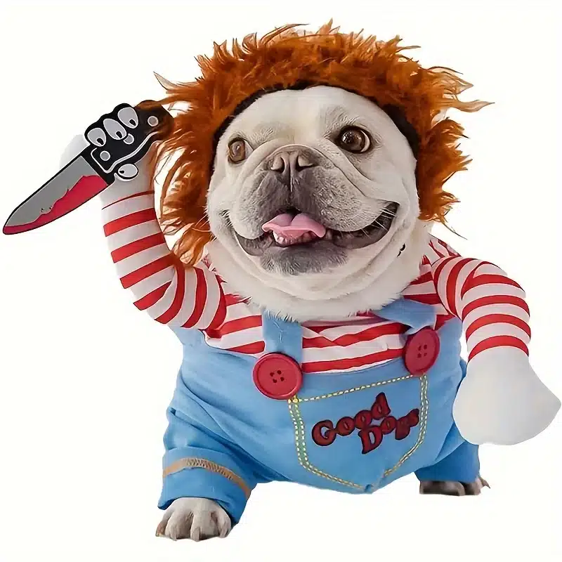 Halloween Pet Dog Clothes Transformed Pet Apparel and Wig for Holiday Party Pet Supplies Funny Bloody Doll With Knife Dog Costum 1