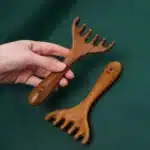 Natural Golden Sandalwood Five-Claw Scalp Massager Gua Sha Tool Back Scratcher Spa Handheld Meridian Massage Comb Hair Care 1