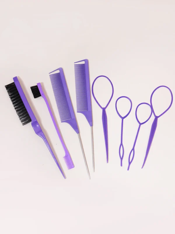 8PCS hair styling comb set, teasing hair brush, pointed tail comb edge brush, hair tail tool weaving tool ring 6