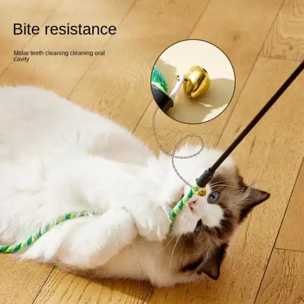 Simulation Feather Interactive Cat Toy Satin Ribbon Bell Cat Stick Toys Kitten Playing Teaser Wand Toy Cat Supplies Accessories 2