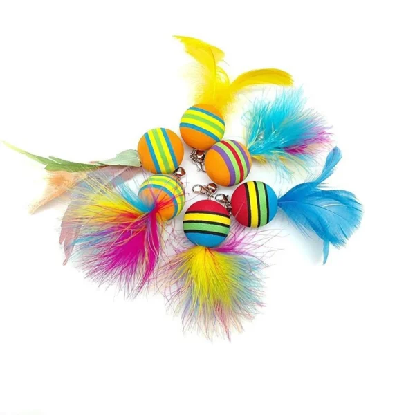 Cat Toys Interactive Funny Cat Feather Wand Suction Cup Ball Feathers Replacements with Bells for Indoor Cats Kitten Exercise 2