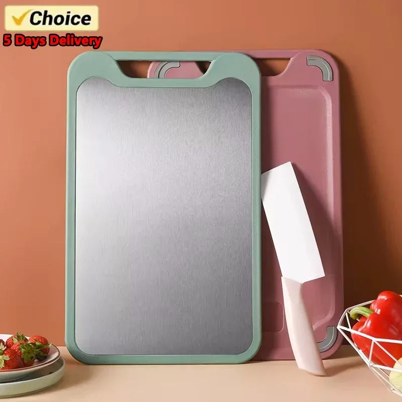 1pc Cutting Board Two Sides Of Stainless Steel and Plastic Dual-purpose Multifunctional Cut Vegetables and Meat Chopping Board 1