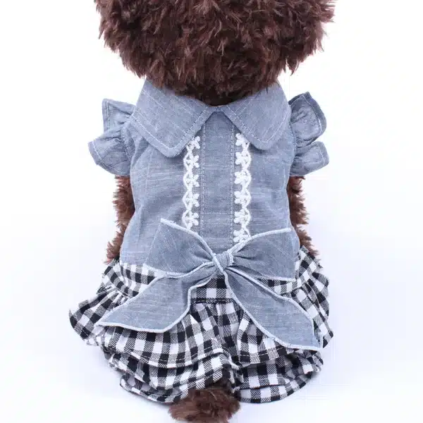 New Denim Dog Cat Dress T-Shirt Jean Plaid Princess Dress Pet Puppy Skirt Spring/Summer Clothes Apparel 3