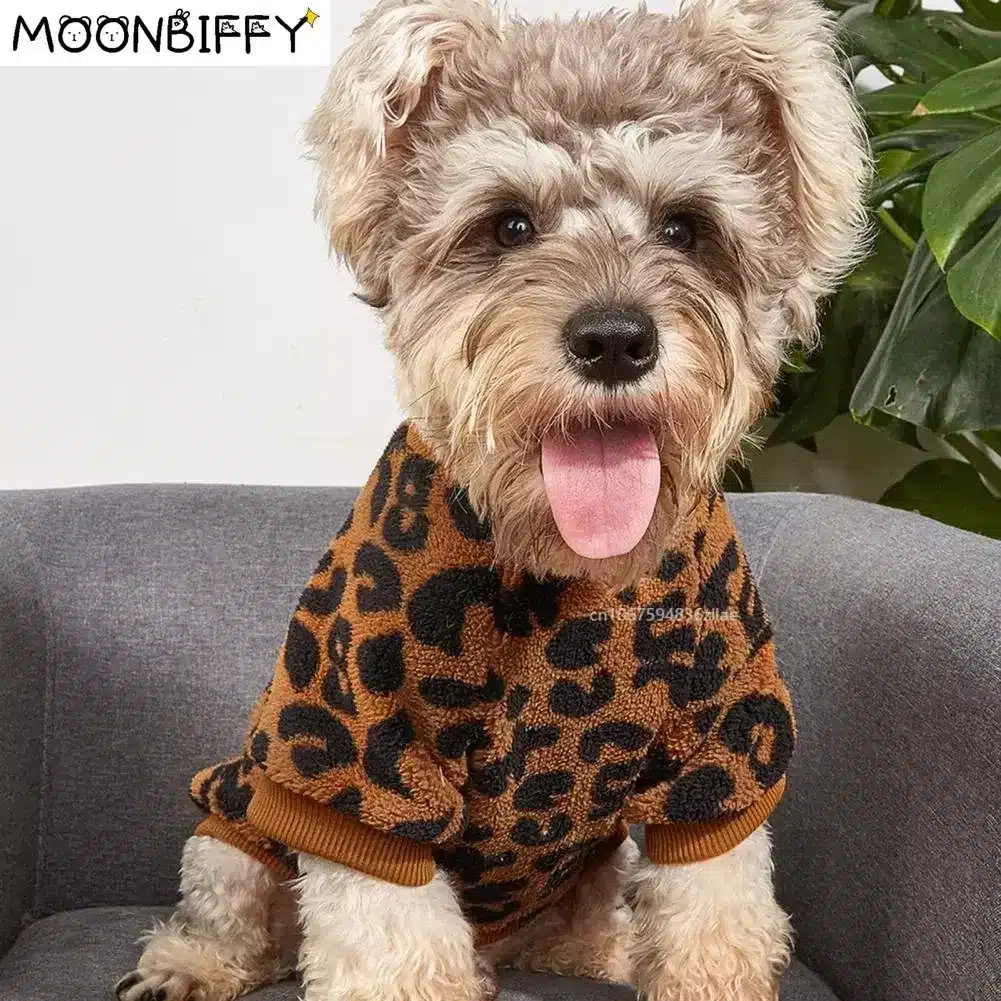 Puppy Pullover Dogs Pet Sweater Winter Leopard Print French Bulldog Winter Warm Sweater Pet Apparel Dog Clothing 1