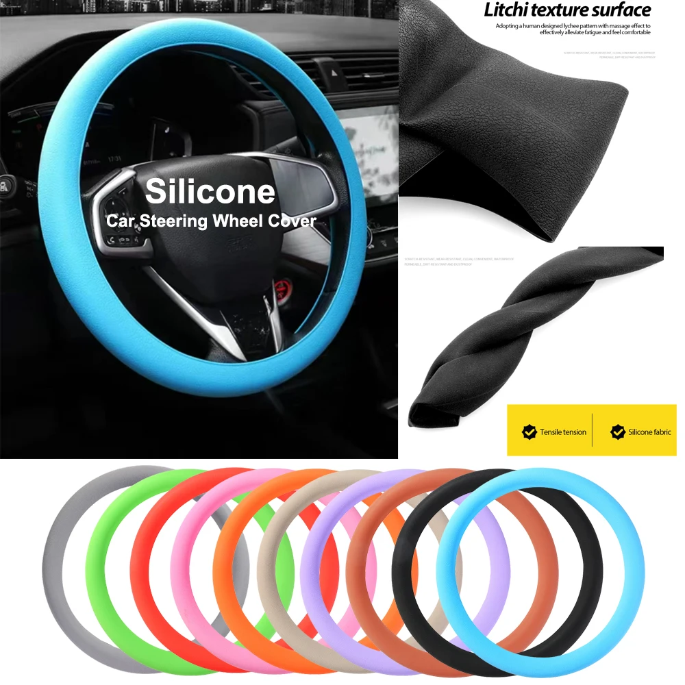 Silicone Car Steering Wheel Cover Elastic Protetive Cover Multi Color Auto interior Silica Gel Decoration Covers For Men Women 1