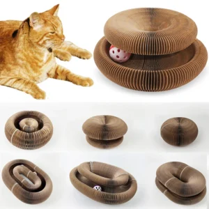 Magic Organ Foldable Cat Scratch Board Toy with Bell Cat Grinding Claw Cat Climbing Frame Round Corrugated Cats Interactive Toys 1