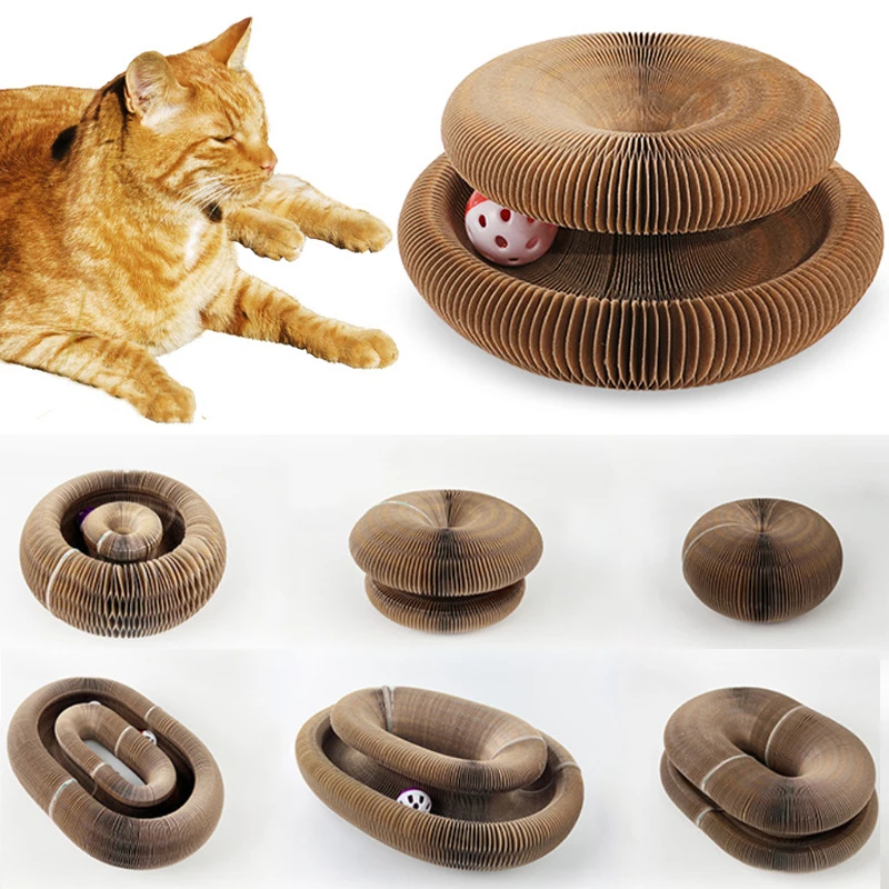 Magic Organ Foldable Cat Scratch Board Toy with Bell Cat Grinding Claw Cat Climbing Frame Round Corrugated Cats Interactive Toys 1