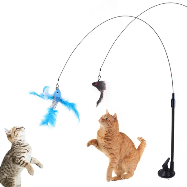 Cat Toys Simulation Bird interactive Sucker Feather Bird with Bell Cat Stick Toy for Kitten Playing Teaser Wand Toy Cat Supplies 2