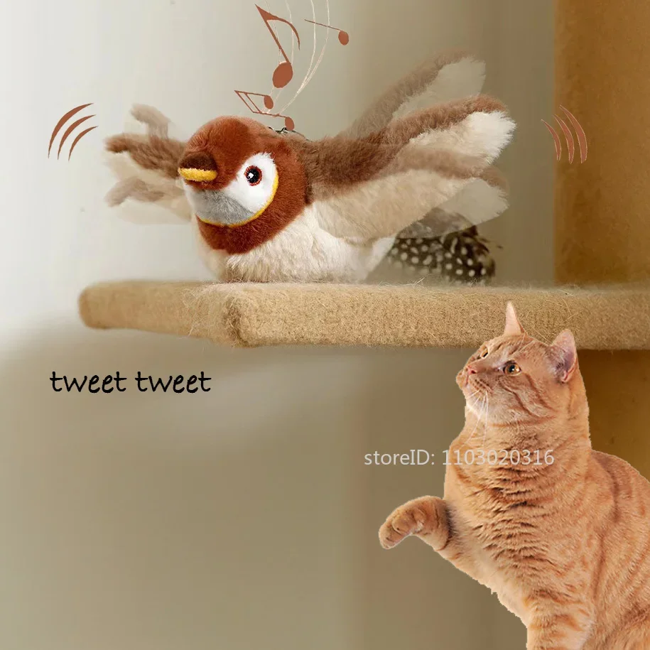 Interactive Cat Toys Rechargeable Chirping Flapping Bird with Catnip Indoor Dogs Cats Touch Activated Squeak Plush Toy for Pet 1