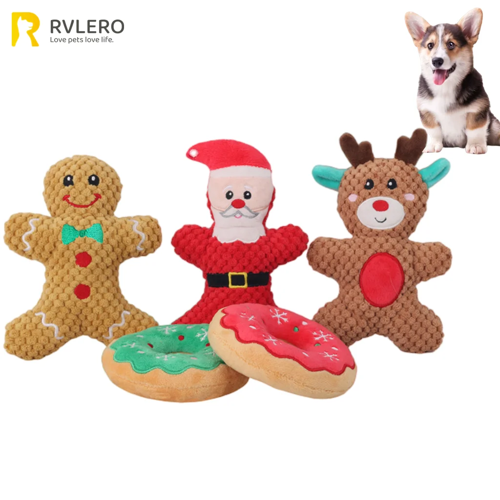 Pet Dog Plush Noise Chewing Toy Santa Elk Gingerbread Man Donut Cat Dog Christmas Series Cartoon Dog Toy Plush Squeak Pet Toy 1