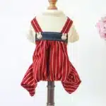 1PC Pet Apparel Dog Spring and Autumn Wine Red Striped Four legged Pants Rabbit High Waist Strap Pants For Small Medium Dogs 1