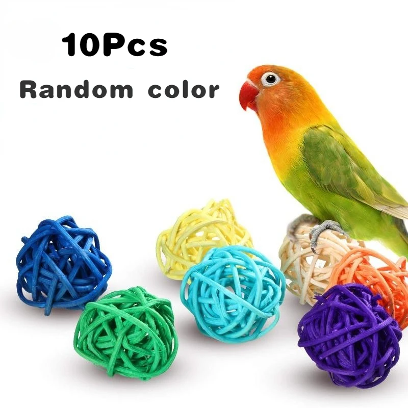 10Pcs Pet Bird Rattan Ball Toy Parrot Chew Toys for Budgies Hamsters Bunny DIY Craft Decoration Ball Random Color 1