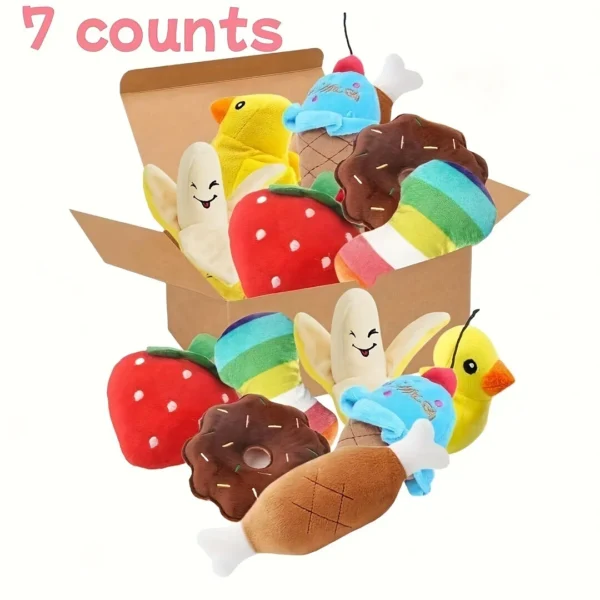 A 7-piece set of puppy sound toys, loose plush pet chewing, plush fruit snacks and vegetable puppy toys, suitable for cute playm 3