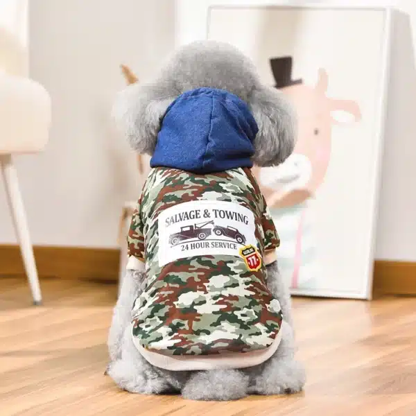 Camouflage Sweatshirt Dog Winter Clothes With Denim Hat Warm Pet Hoodie Coat XS 4L French Bulldog Pug Small Medium Puppy Apparel 3