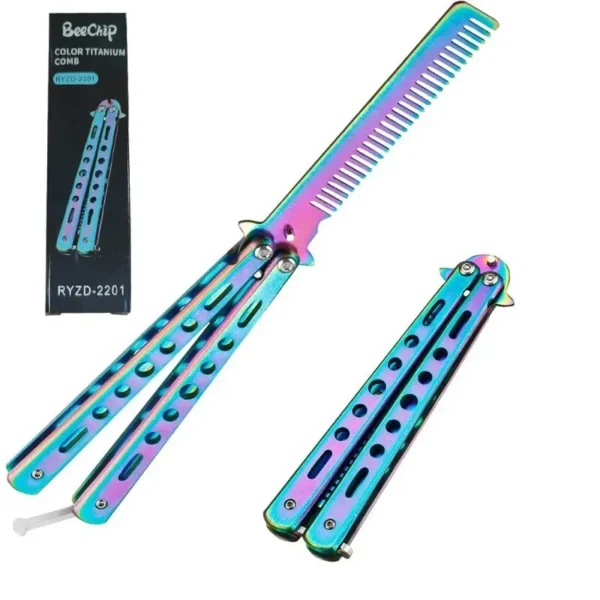 1PCS Foldable Comb Stainless Steel Butterfly Knife Comb Beard Moustache Brushe Salon Hairdressing Styling Tool 6