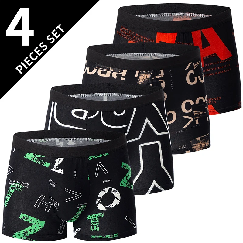 4-piece MEN'S FASHION Printed Underwear Breathable Crotch Boxers for Teenagers Comfortable plus Size Underwear up to 6XL. 1