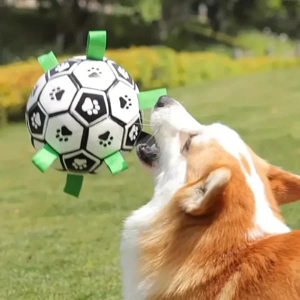 1pc Durable Football Design Pet Toy With Straps Dog Chewing Ball Toy For Training Playing Teeth Cleaning, Interactive Fetch Pet 4