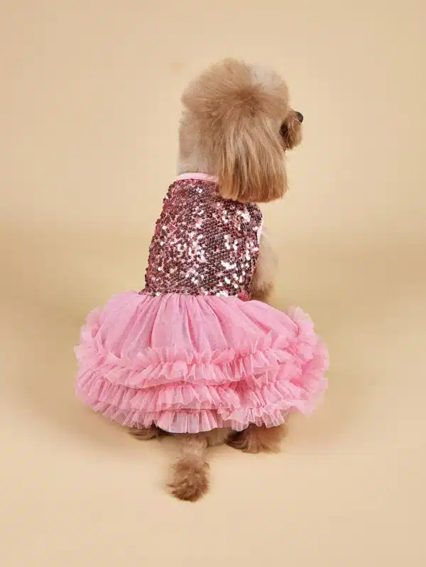 Dog Dress Girl Dog Sleeveless  Clothes  Sequin Pet Apparel Doggie Tutu with Tulle Cat Clothing Puppy Dresses Doggy Costume 4