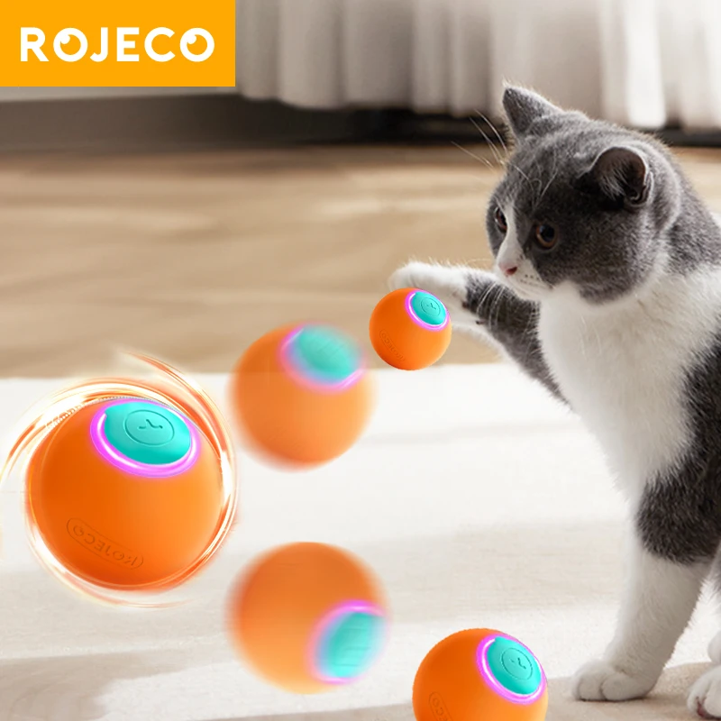 ROJECO Cat Toys Smart Interactive Cat Bouncing Ball Automatic Rolling Ball Training Self-moving Electric Toy Dog Pet Accessories 1