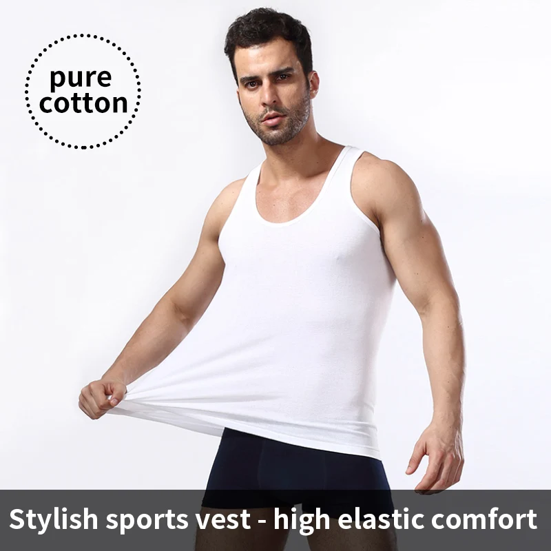 3/1 piece men's pure cotton vest fitness training jacket Four seasons solid color tight sleeveless T-shirt teenagers casual Joke 1