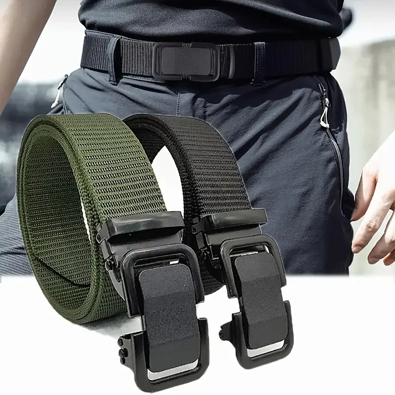 Men's Belt Automatic Metal Buckle Nylon Canvas Webbing Belt Outdoor Work Belt, Nylon Belt With Click Buckle 1