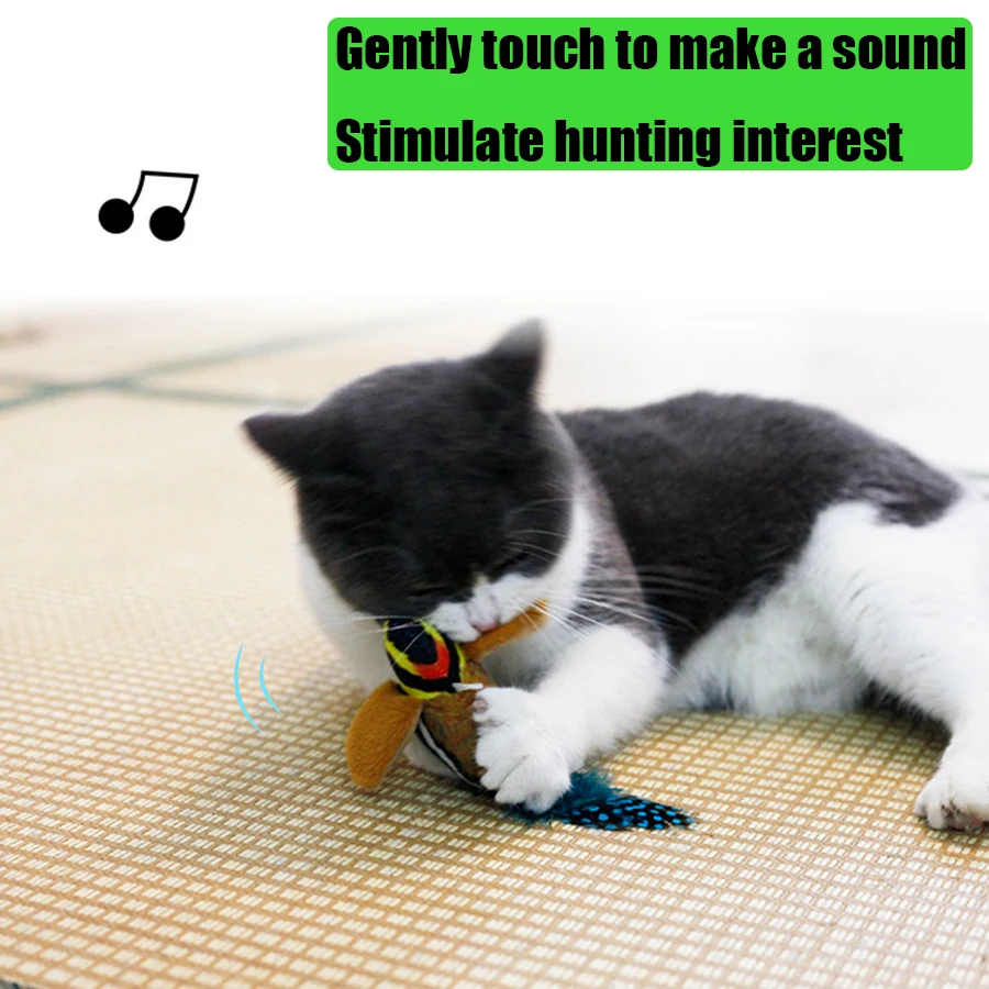 Pet simulation calling bird plush sound hanging cat toy feather bird cat self fun to relieve boredom 1