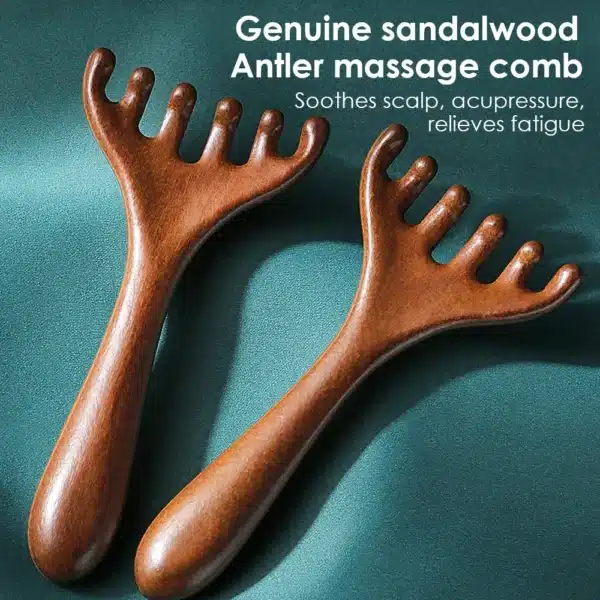 Natural Golden Sandalwood Five-Claw Scalp Massager Gua Sha Tool Back Scratcher Spa Handheld Meridian Massage Comb Hair Care 1