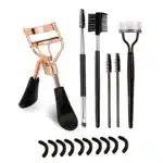 Portable Eyelash Curler with 10 Silicone Pads & 1 Double-ended Spiral Eyelash Brush & 1 Eyelash Steel Comb & 1 Double-ended Eyebrow and Eyelash Comb & 2 Spiral Comb, Stainless Steel Eyelash Curler, Does Not Damage the 1