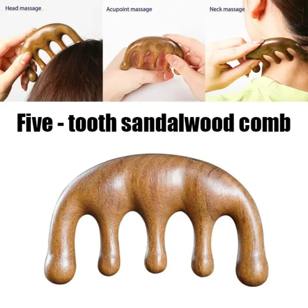 Meridian Massage Comb Five-Tooth Handleless Chinese Acupuncture Head Comb Blood Circulation Sandalwood Scalp Meridian Comb 4