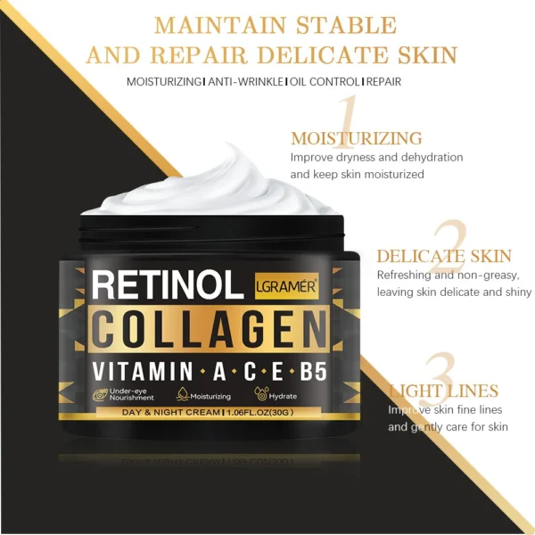 Men's Retinol Collagen Face Cream Skincare Moisturizing Brightening Hydrating Smooth Wrinkles Firming Facial Face Men Skin Care 6