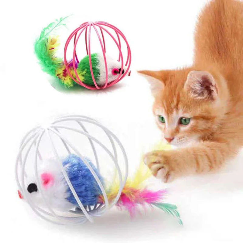 Popular Colorful Mouse in Cage Cat Toy Within Sand Interactive Chase Cat Mouse Toy 1