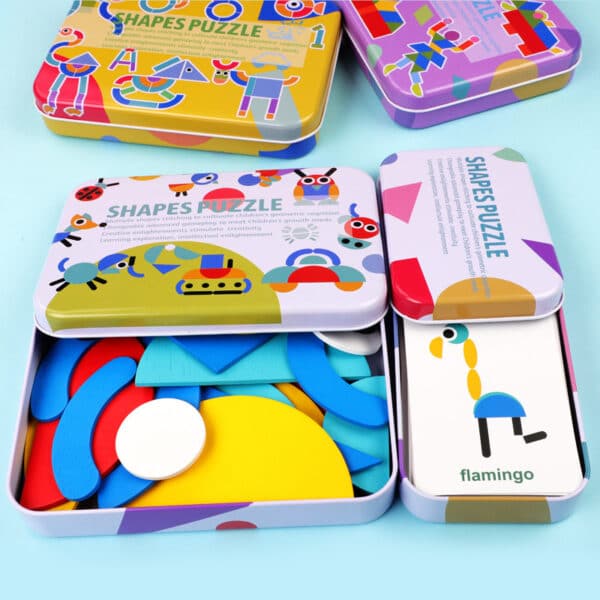 Children's wooden tangram iron box toy - Image 4