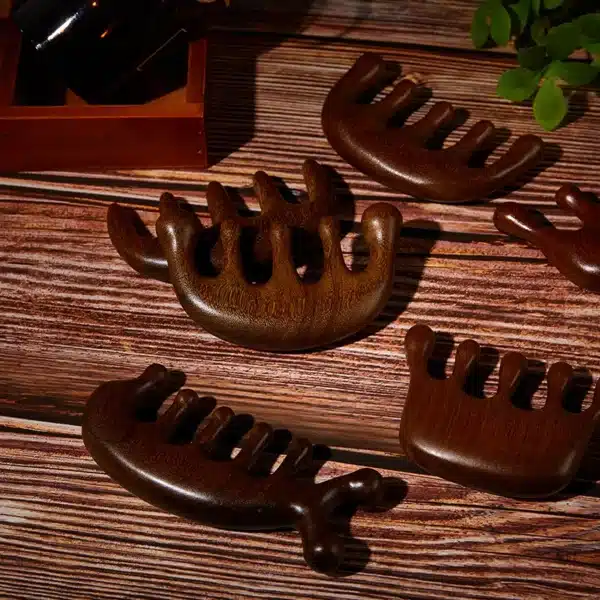 Wood Therapy Massage Comb Head Face Scalp Gua Sha Massager Natural Facial Sandalwood Wide Tooth Guasha Scraping Body Massage 2