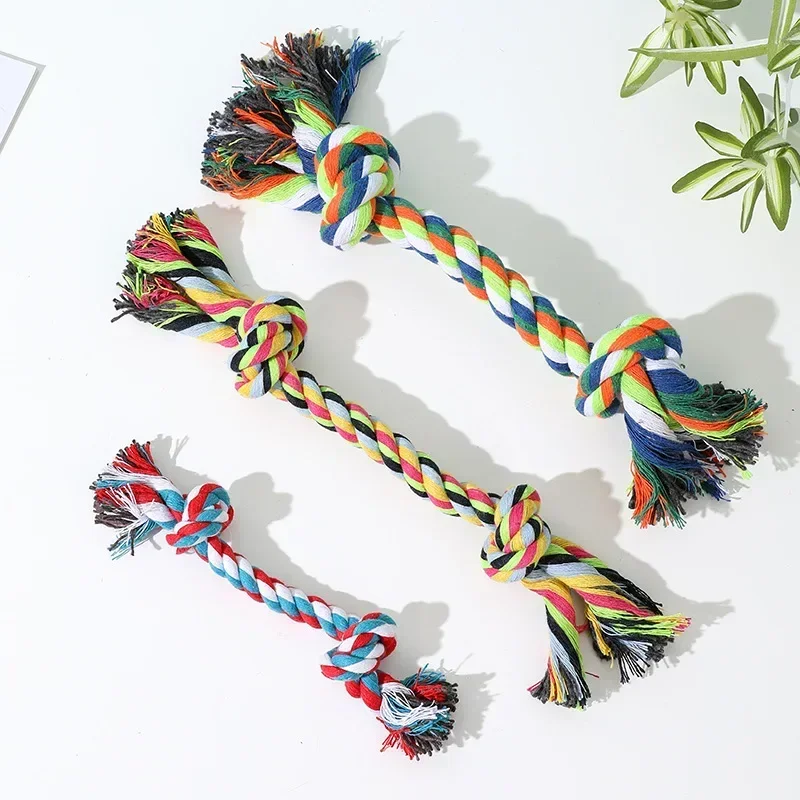 Cotton Dog Toys Puppy Chewing Toys Rope Knot Toy Durable Braided Dog Toys Dog Cleaning Teeth Braided Bone Rope Pet Products 24cm 1