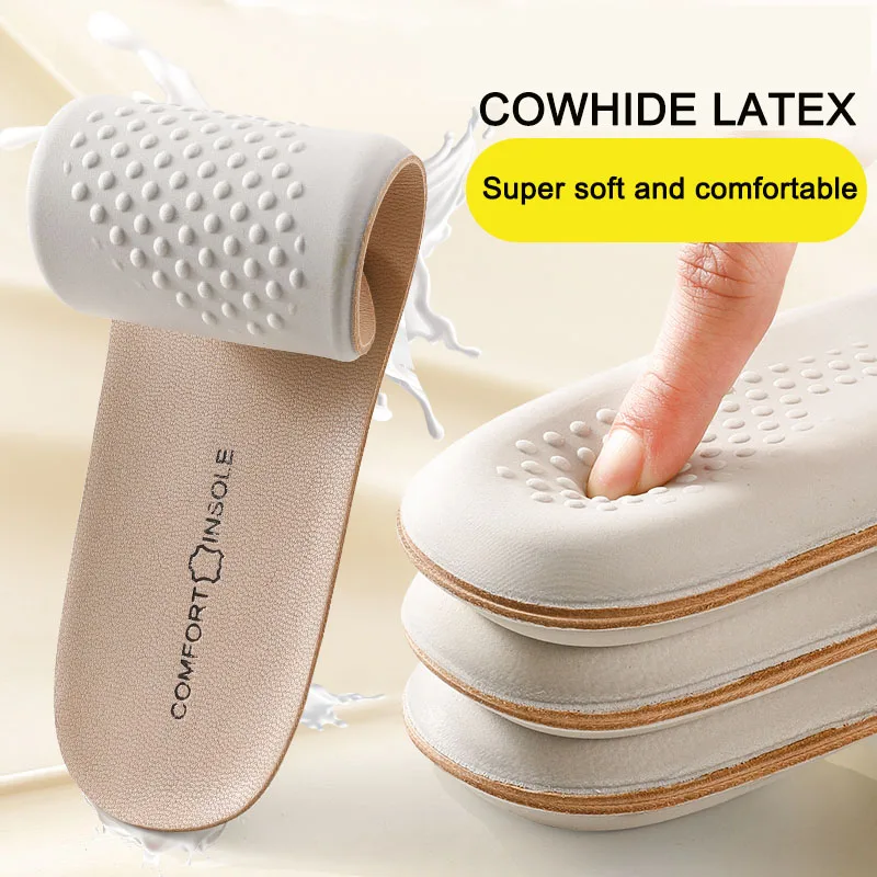 Leather Latex Sports Insole Cowhide Insoles for Shoes Arch Support Shoe Pads Shock Absorbing Plantar Fasciitis Template Inserts 1