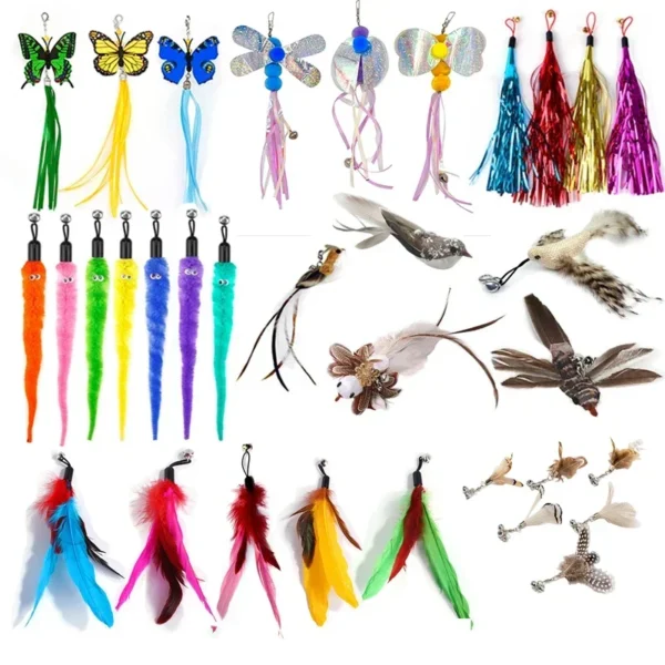 Cat Feather Toy Accessories False Birds Worm Toy with Bell Kitten Cat Toys Interactive Replacement Refill Foam Ball Training 1