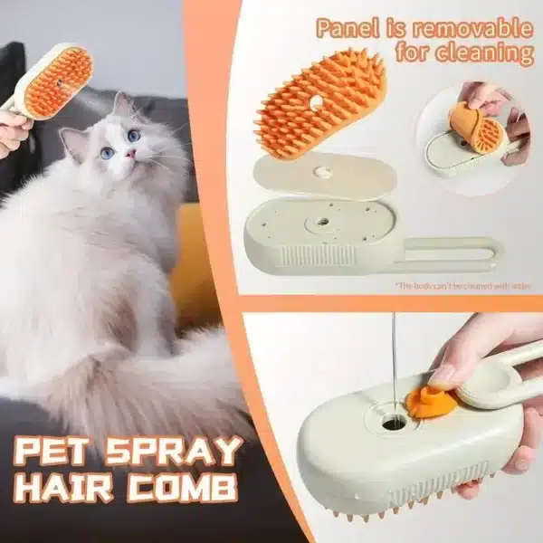 3-in-1 Dog and Cat Electric Brush Cleaning Steam Brush Spray Massage Comb Retractable Handle Pet Grooming Hair Removal Brush 2