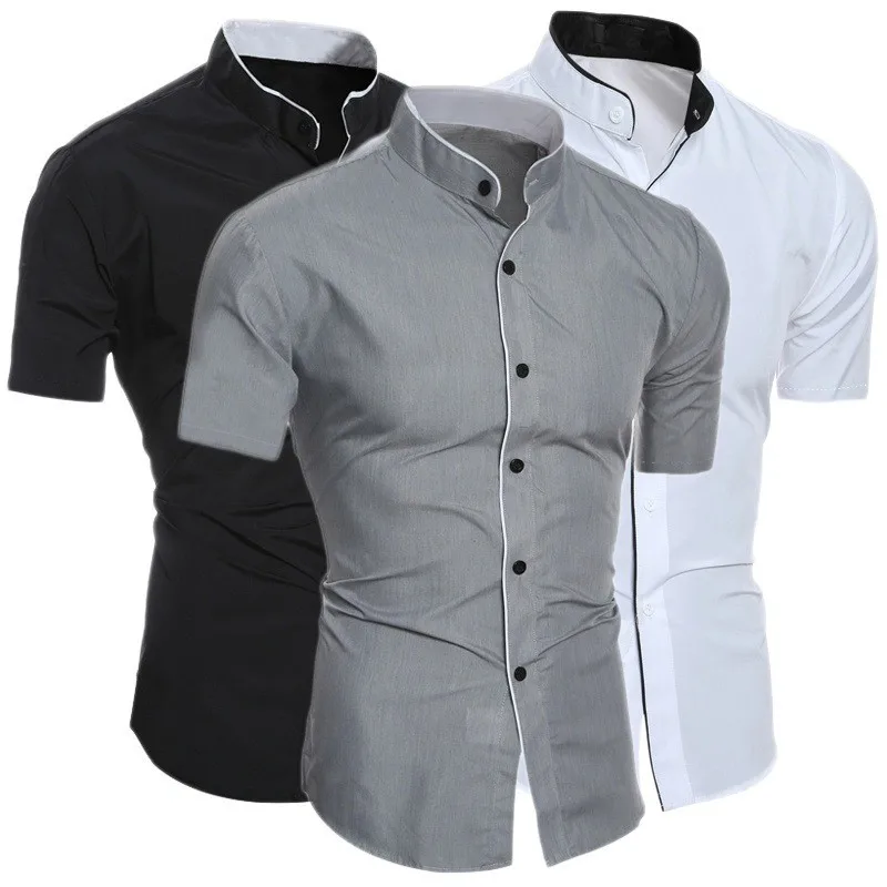 New men's solid color casual commuting short sleeved shirt 1