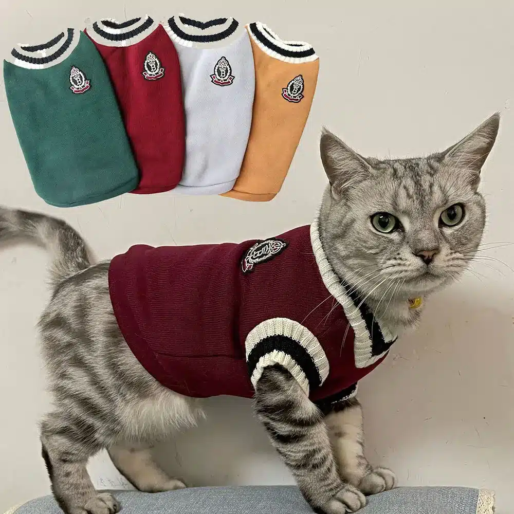 Winter Warm Pet Clothes Dog Cat Sweater Fashion Collegiate Style Cat Vest Jacket Kitten Apparel Small Dog Cat Sweatshirt Outfits 1