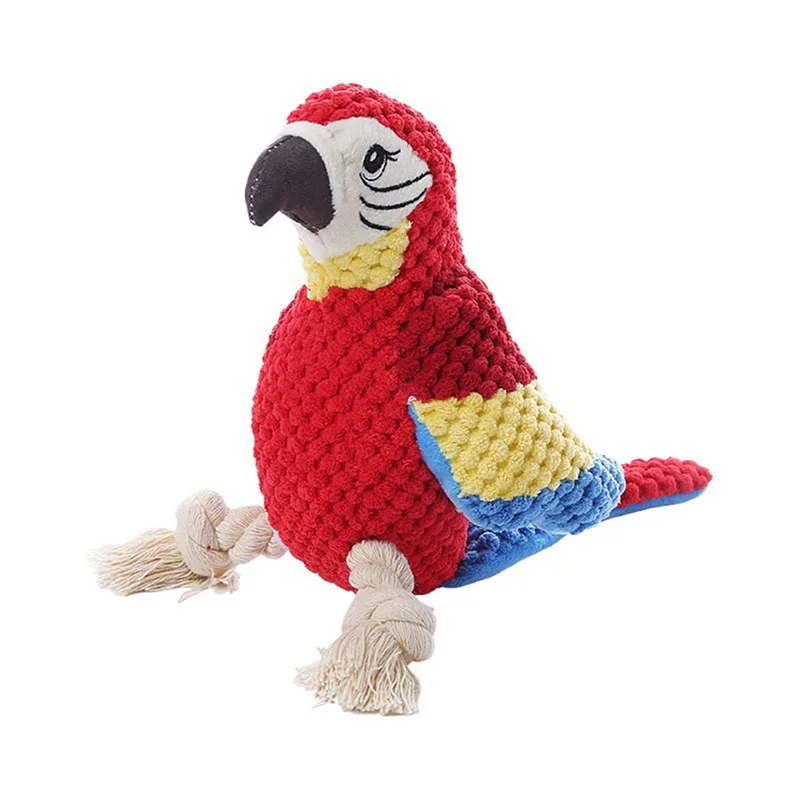 Plush Dog Toys Interactive Squeaky Durable Stuffed Cotton Rope Pet Puppy Toys Teeth Cleaning Embroidery Parrot Pet Supplies 1