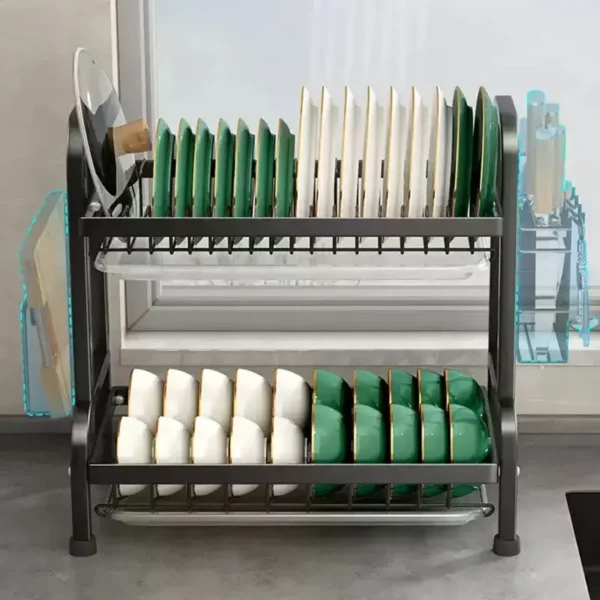 2 Tier Cutting Board Holder With Drainboard Utensil Holder ray Box Basket For Small Kitchen Countertop Dish Rack Organizer 2