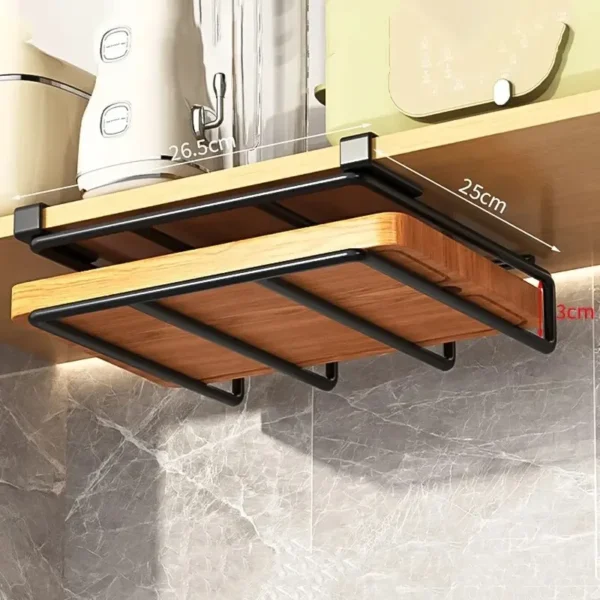 Kitchen Hanging Organizer Rack with Hooks Under Cupboard Paper Towel Rags Hanger Cutting Board Pot Cover Holder Storage Shelf 3